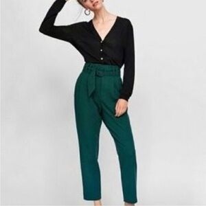 Trafaluc Collection Zara High Waist Belted Pants Green